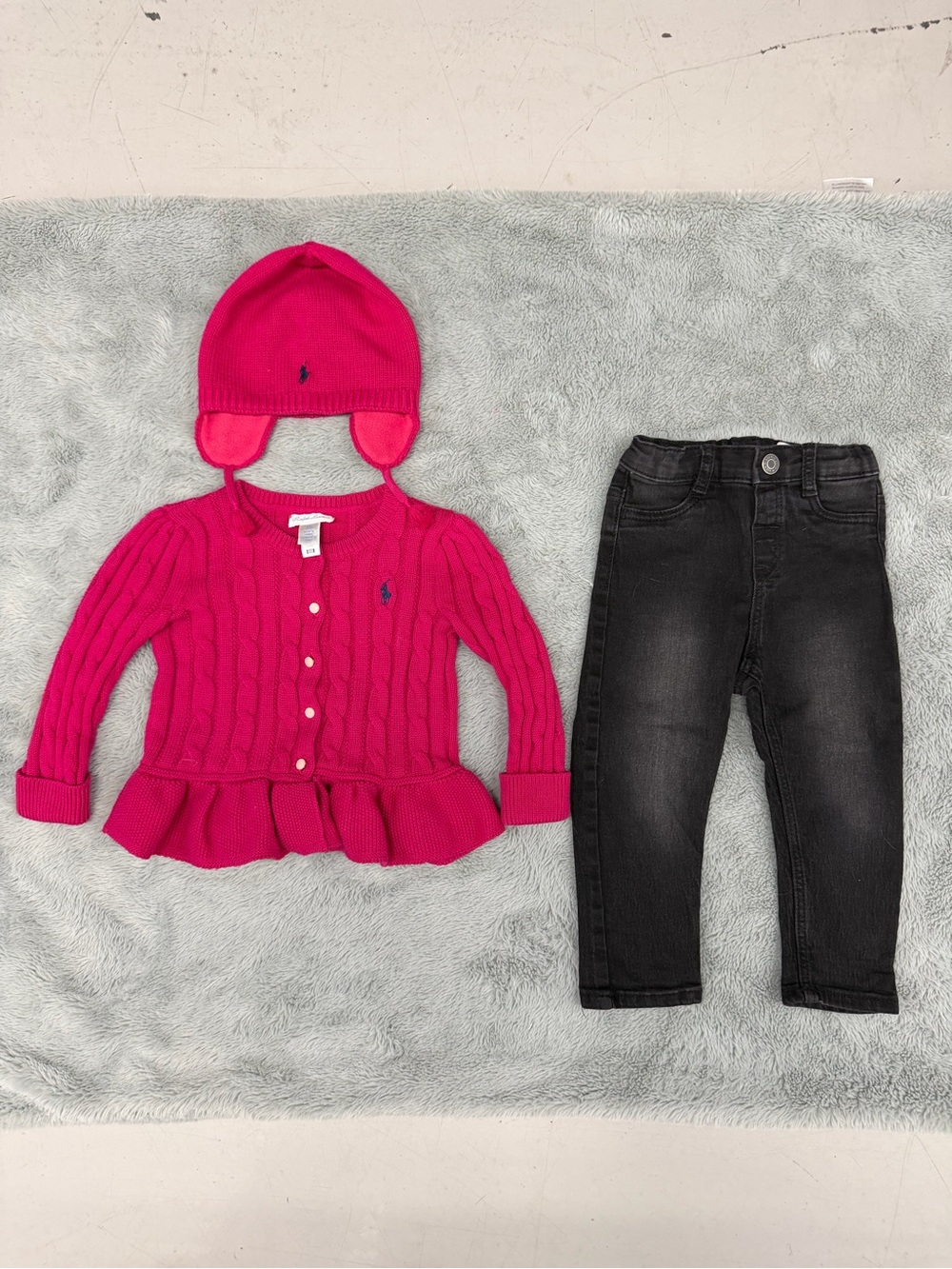 Ralph Lauren Girls' Hot Pink Cardigan + Hat